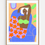 Girl on orange flowers Art Print | Julieta Fama x decollective