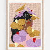 Hidden behind yellow purple flowers