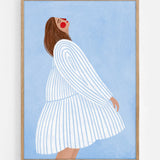 The woman with the blue stripes