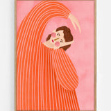 The woman with the orange dress