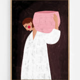 The woman with the pink basket