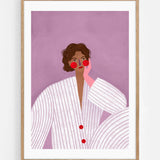 The woman with the pink glove