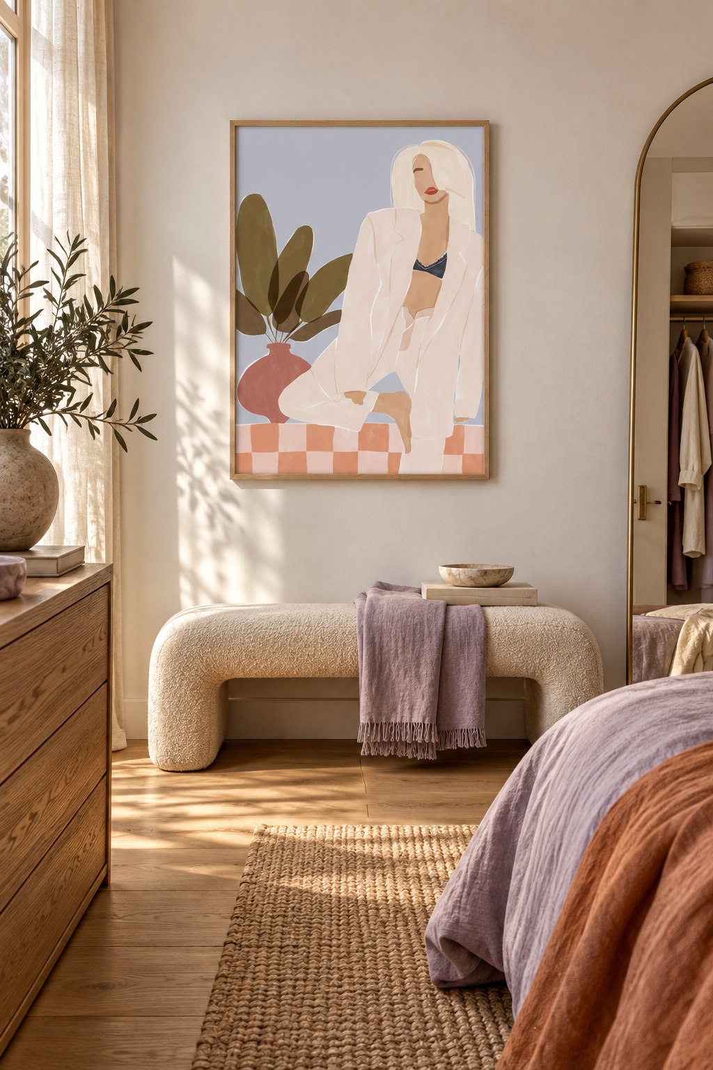 Framed work by Ivy Green in a bedroom