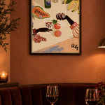Food poster in vibrant red restaurant