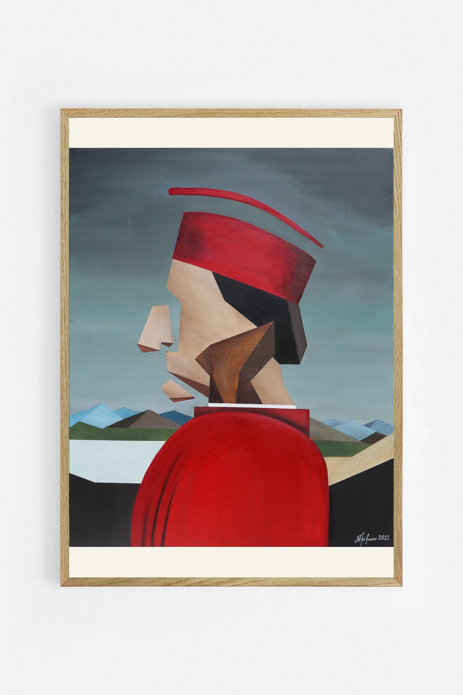Abstract Red Profile art print by Alexander Trifonov in an oak frame