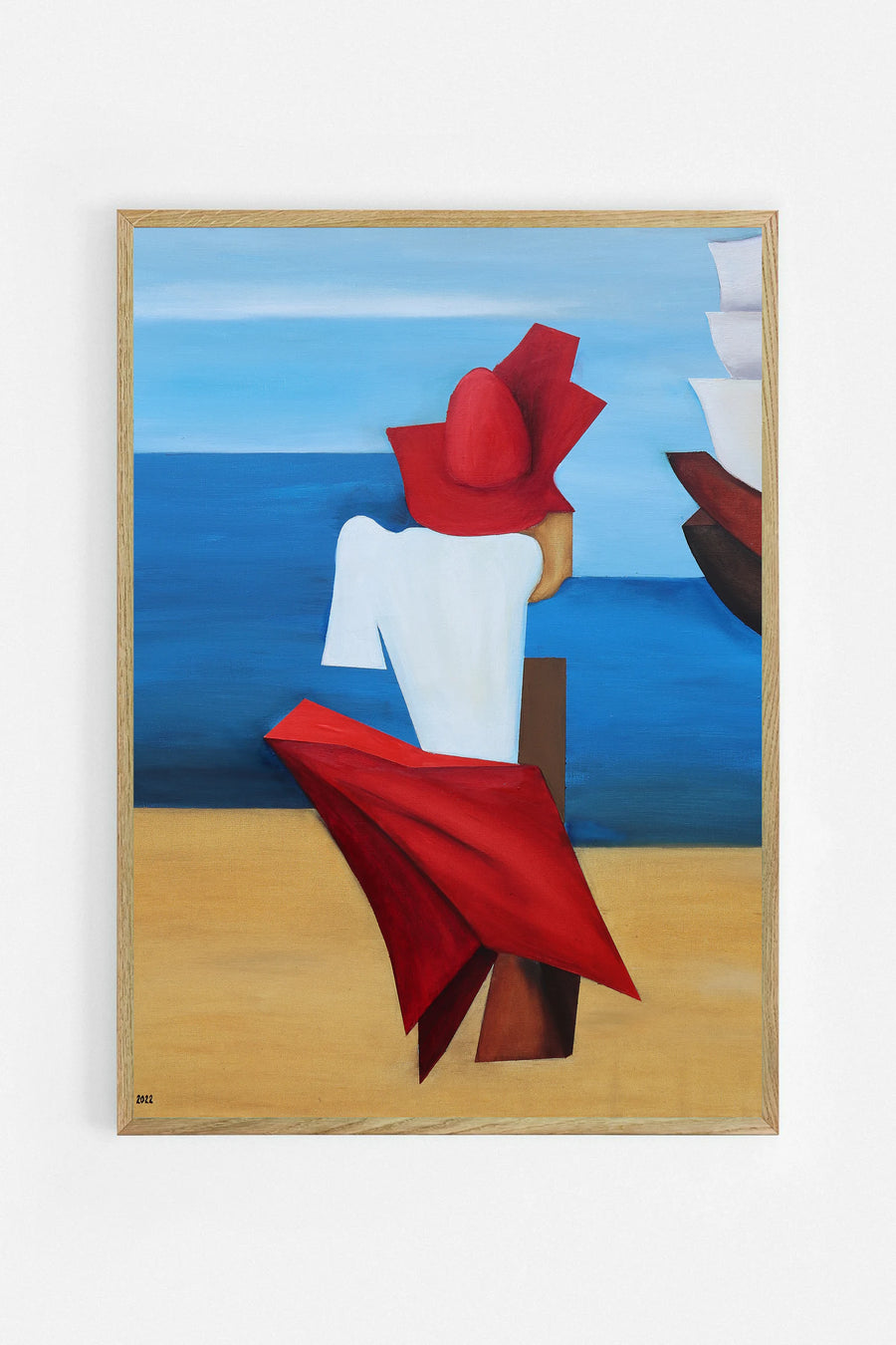 Red Hat By The Sea art print by Alexander Trifonov in an oak frame