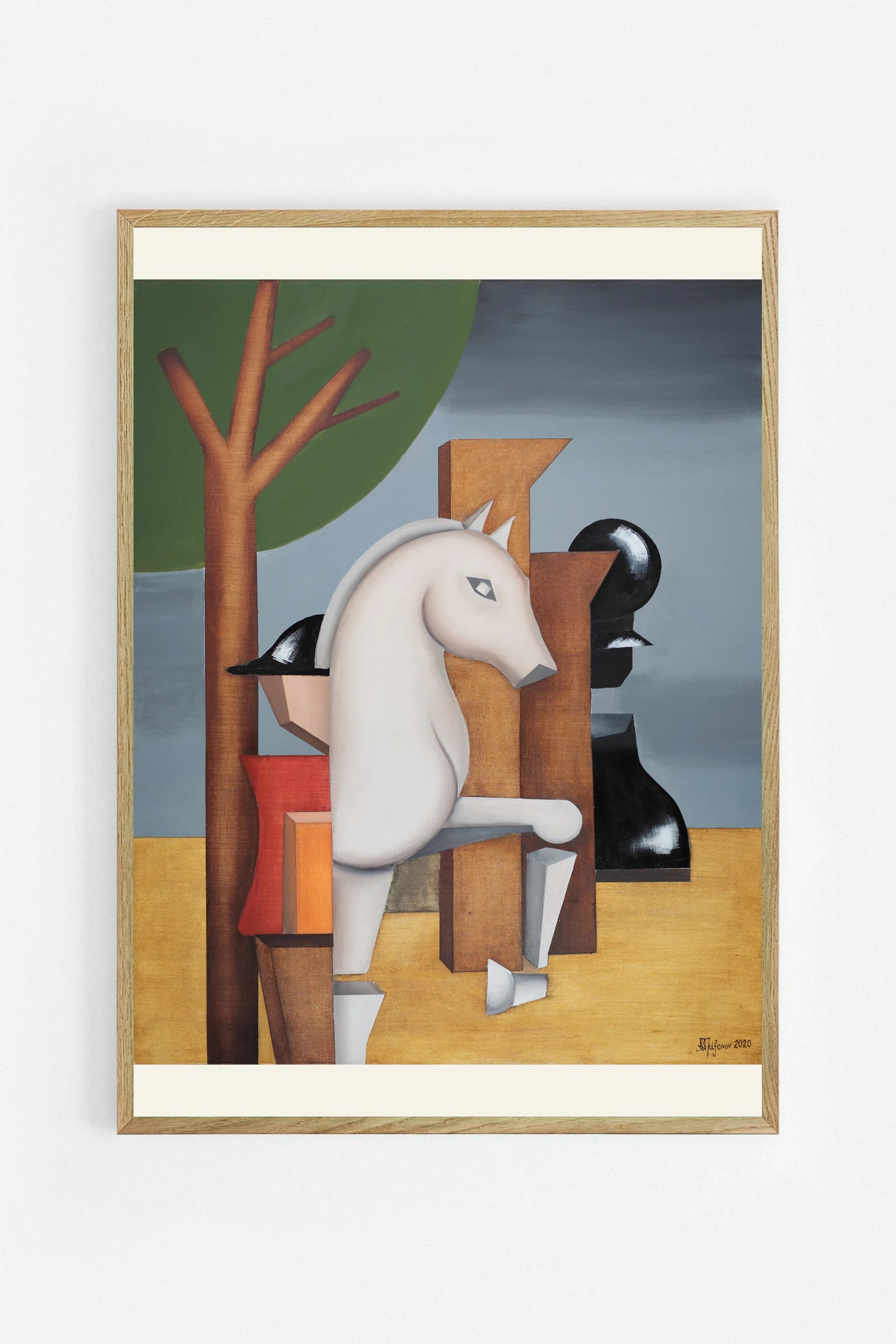 Strategic Chess Knight art print by Alexander Trifonov in an oak frame