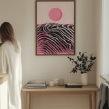 Pink Sun Abstract Horizon by Little Dean — framed art print in interior | Decollective