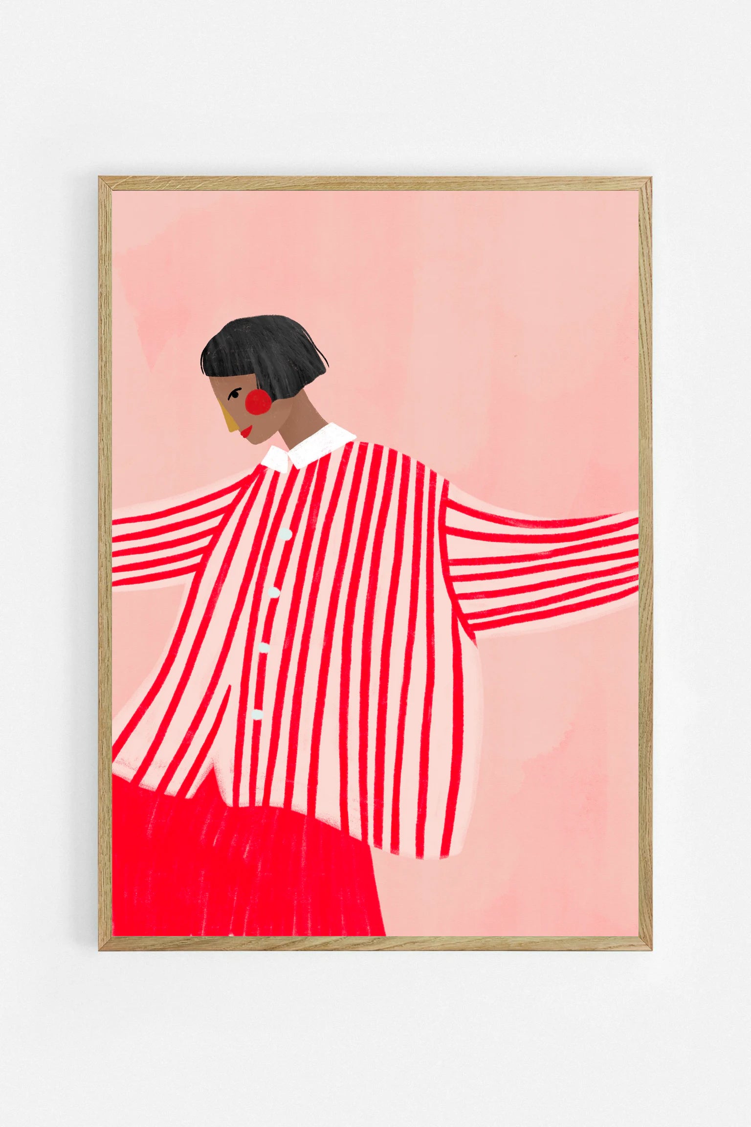 Confident Woman In Stripes art print by Bea Müller in an oak frame