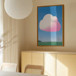 Pink Fluffy Cloud by Little Dean — framed art print in interior | Decollective