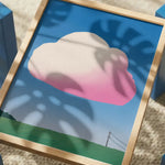 Pink Fluffy Cloud by Little Dean — framed art print in interior | Decollective