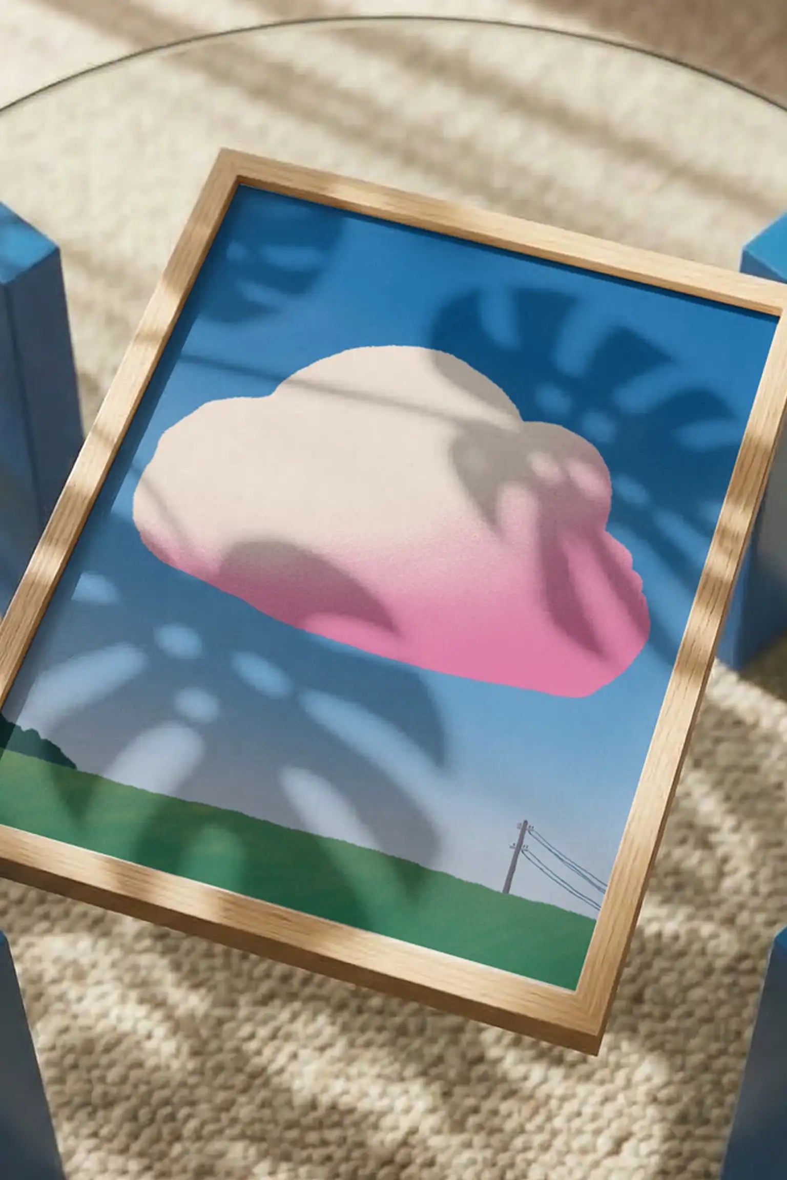 Pink Fluffy Cloud by Little Dean — framed art print in interior | Decollective