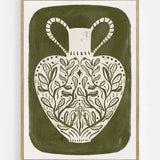 Botanical Folk Vase art print by Dirkie Nell in an oak frame