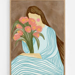 Shy Woman Pink Tulips — Illustration art print by Nikita Jariwala | Buy wall art online | Decollective