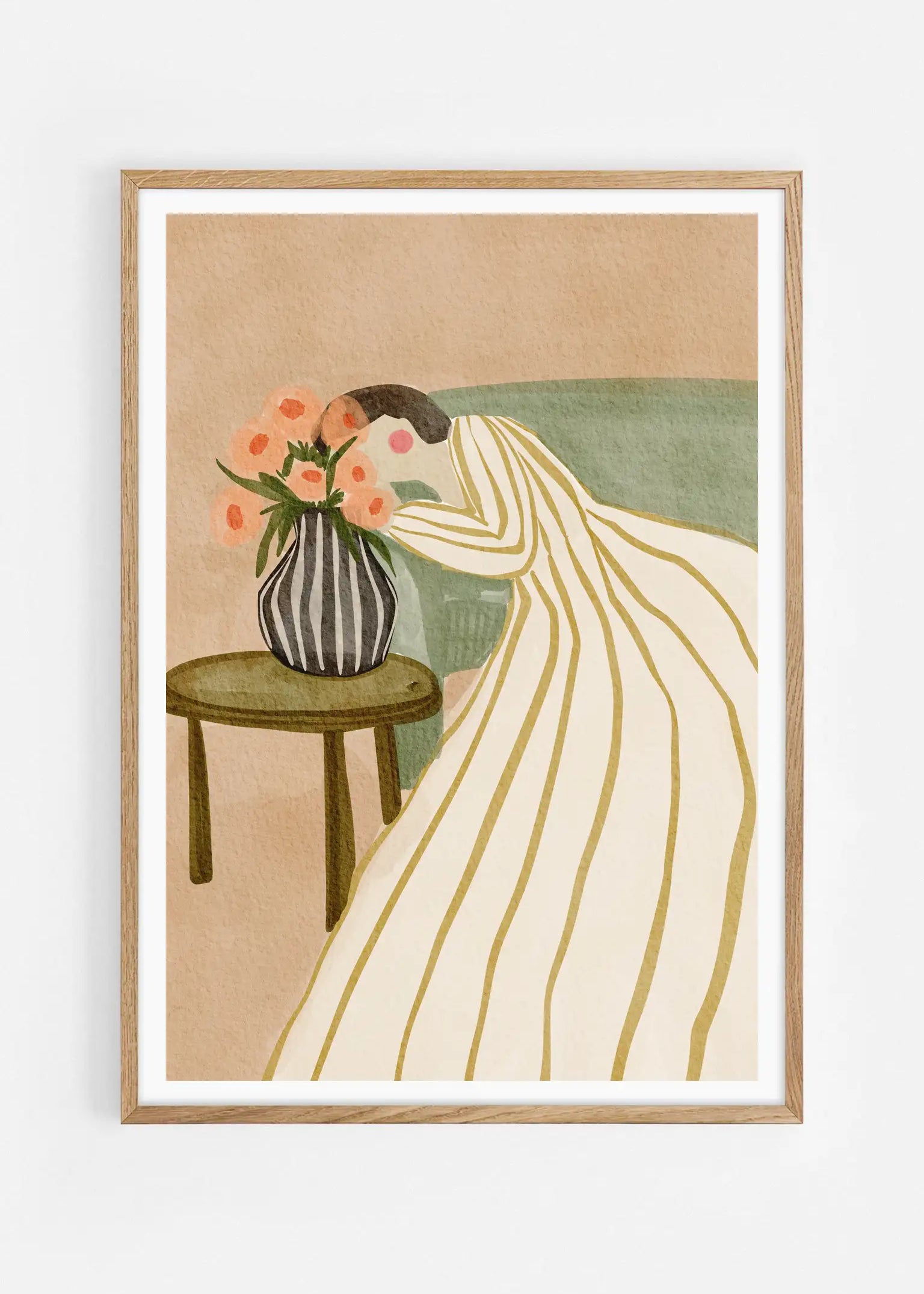 Woman Admiring Flowers — Illustration art print by Nikita Jariwala | Buy wall art online | Decollective