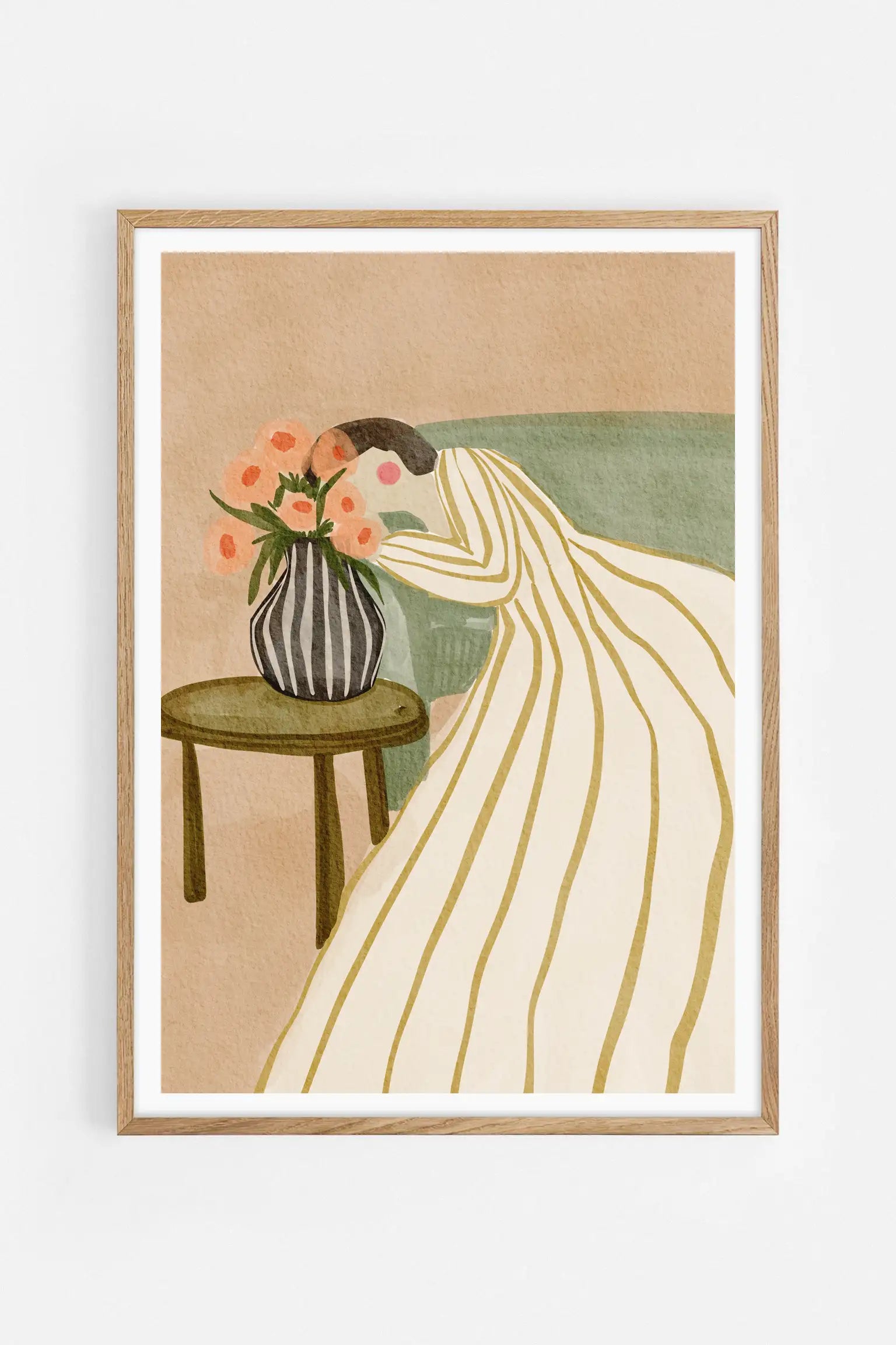 Woman Admiring Flowers — Illustration art print by Nikita Jariwala | Buy wall art online | Decollective