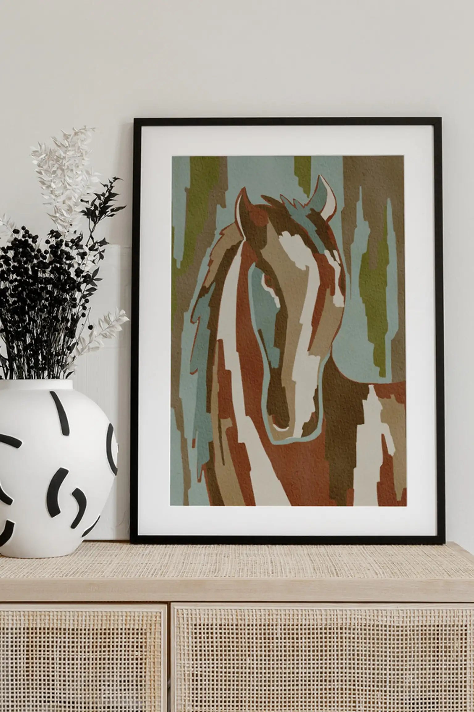 Abstract Horse Portrait by Nikita Jariwala — framed art print in interior | Decollective