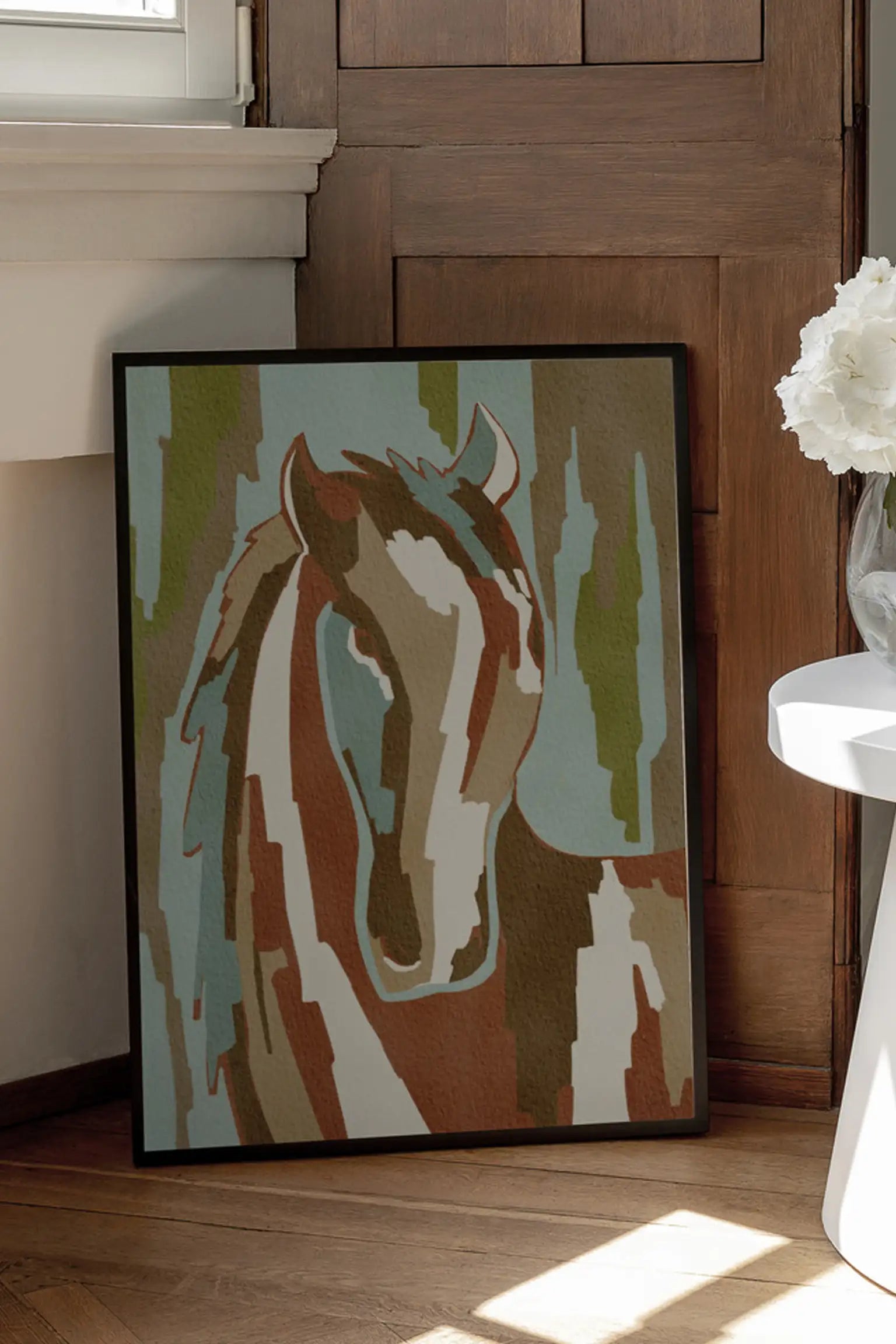 Abstract Horse Portrait by Nikita Jariwala — framed art print in interior | Decollective