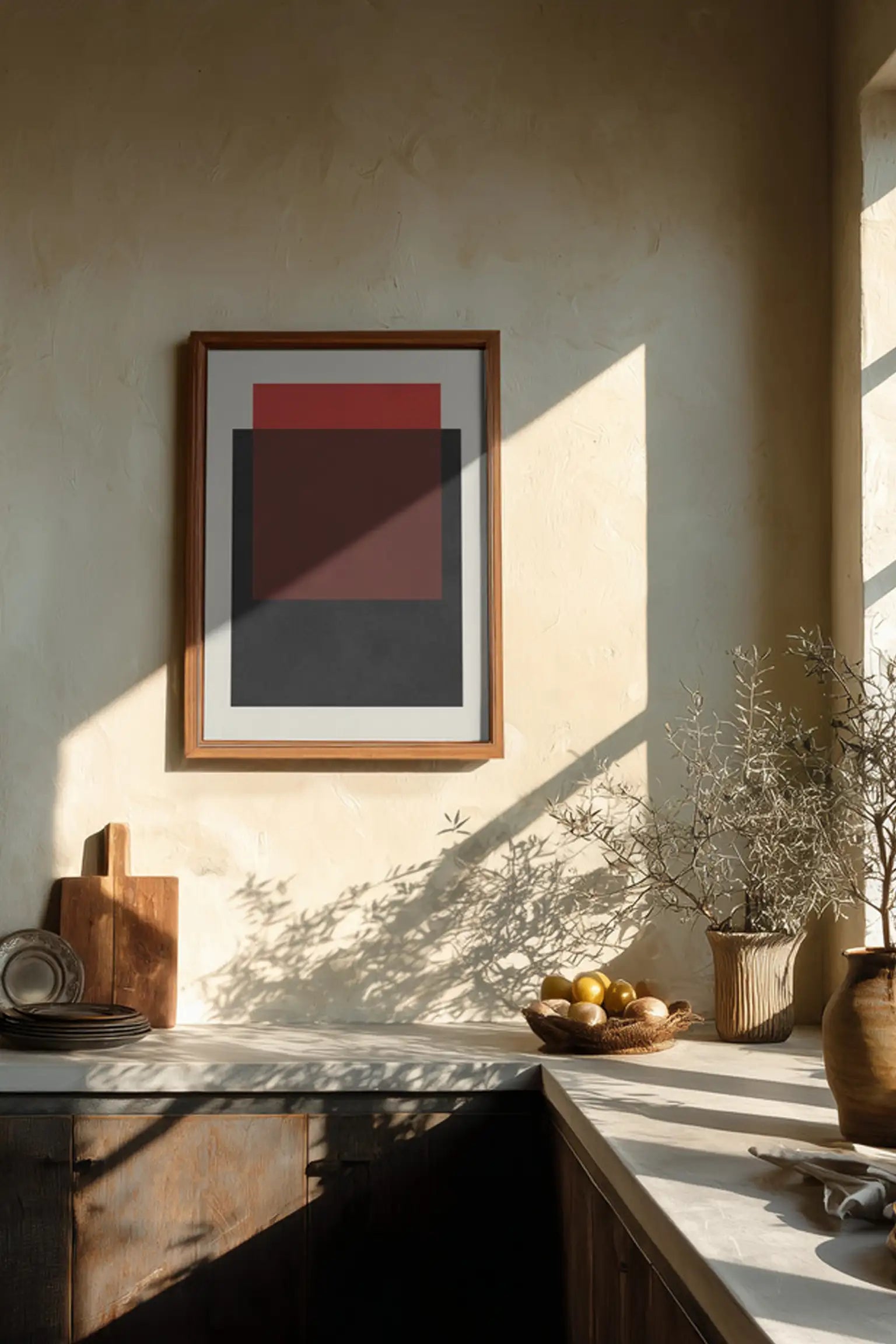 Abstract Color Blocks by Vitor Costa — framed art print in interior | Decollective