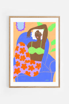 Girl on orange flowers Art Print | Julieta Fama x decollective