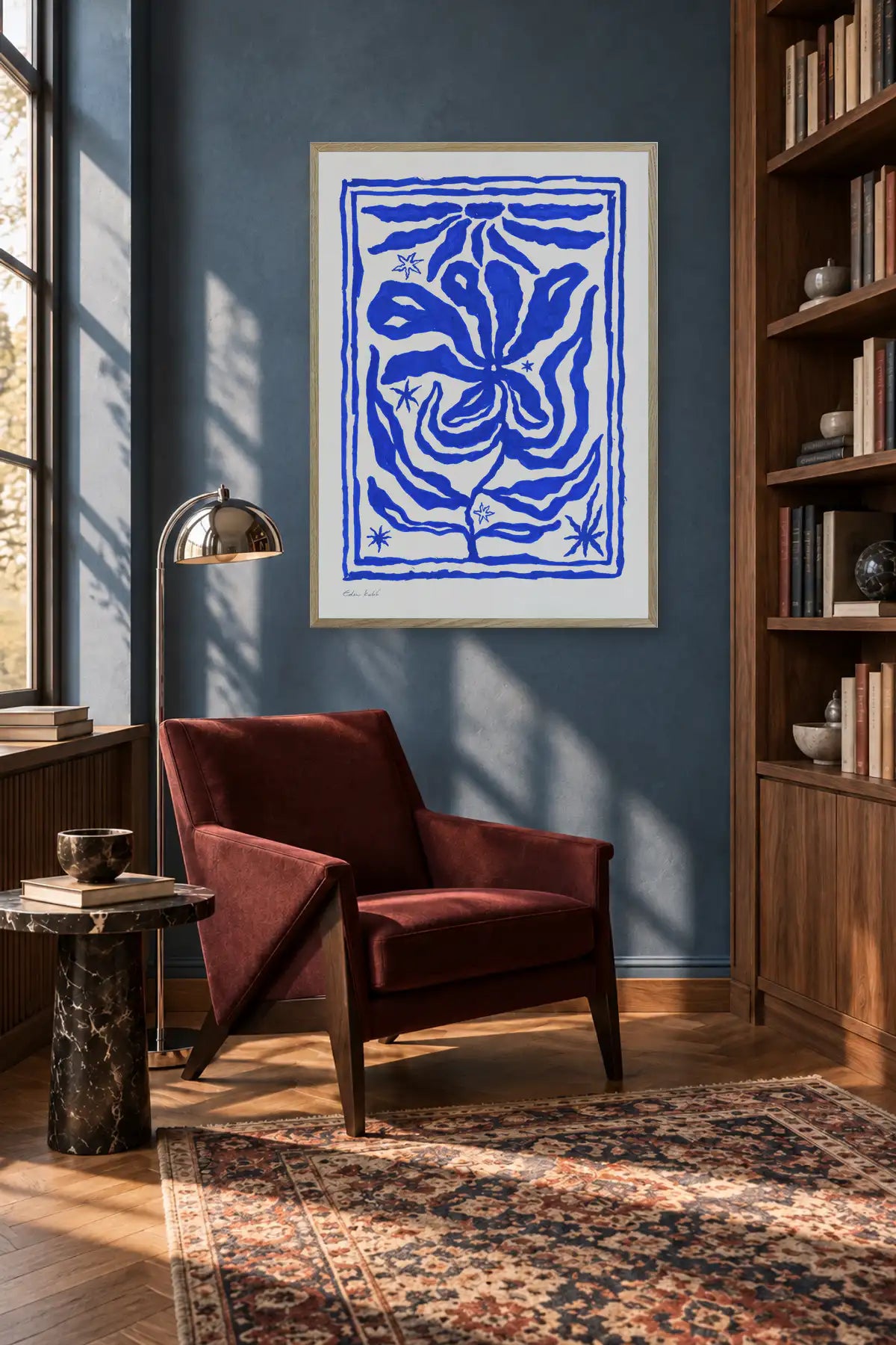 Blue Bloom by Eden Kalif — framed art in interior setting 4