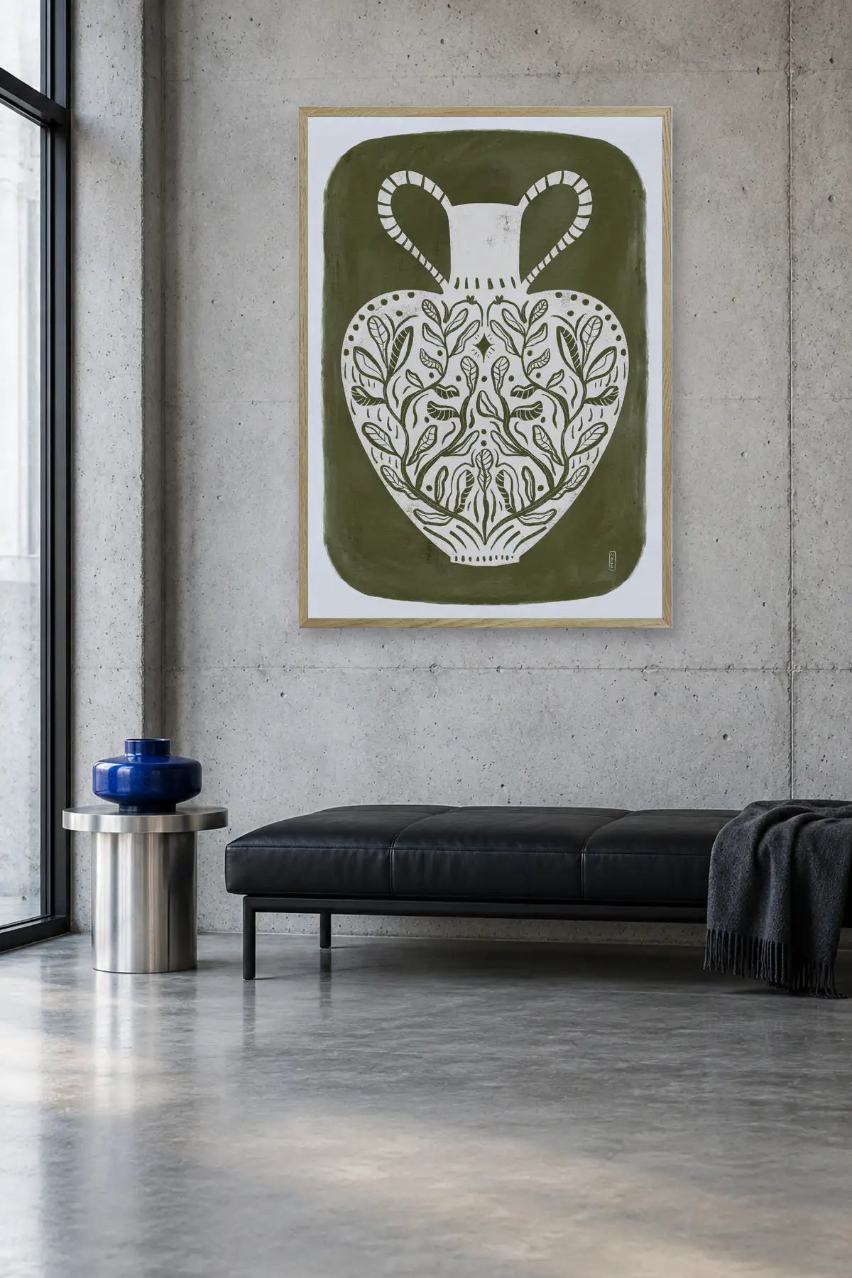 Botanical Folk Vase by Dirkie Nell — framed art in interior setting 1