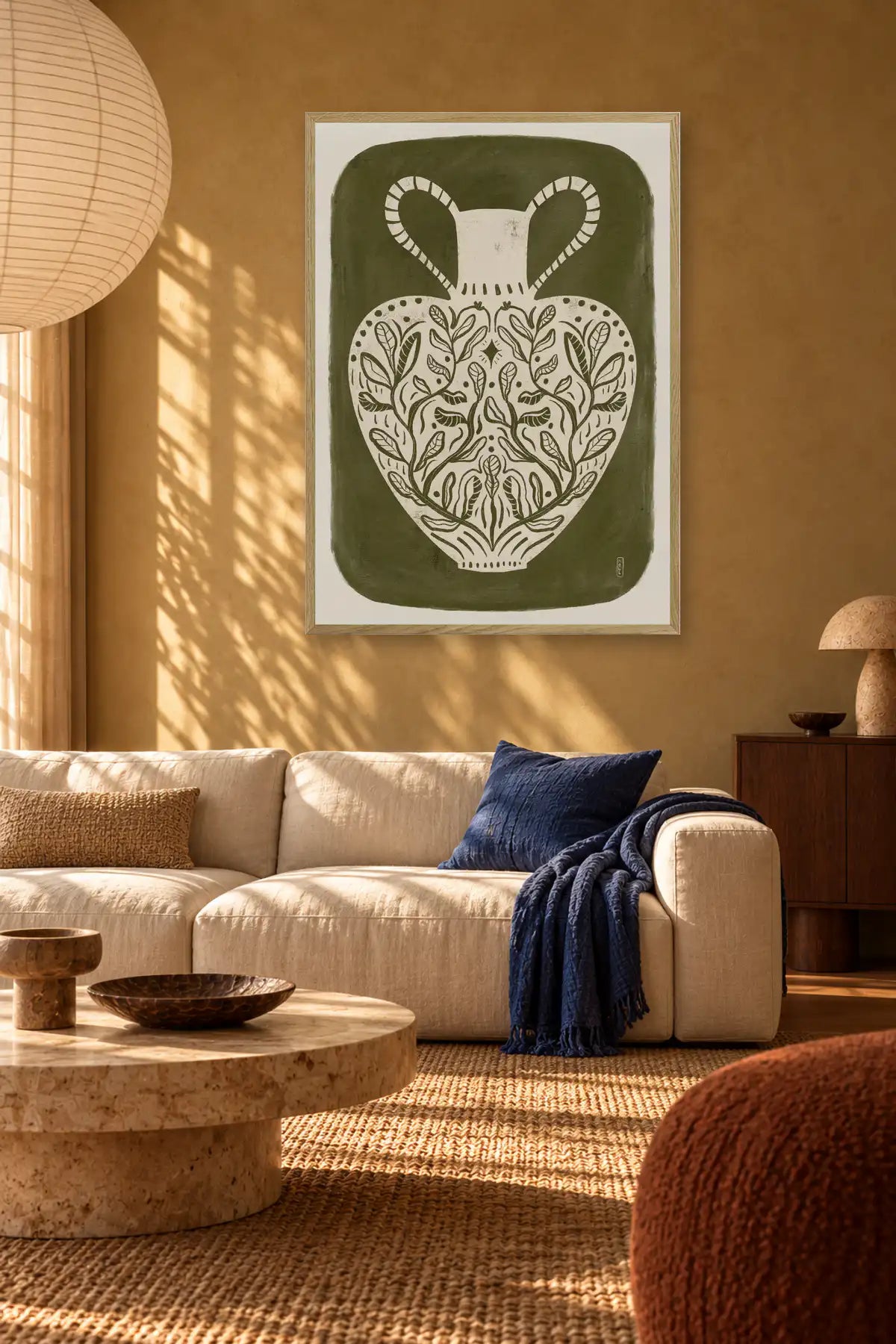 Botanical Folk Vase by Dirkie Nell — framed art in interior setting 2