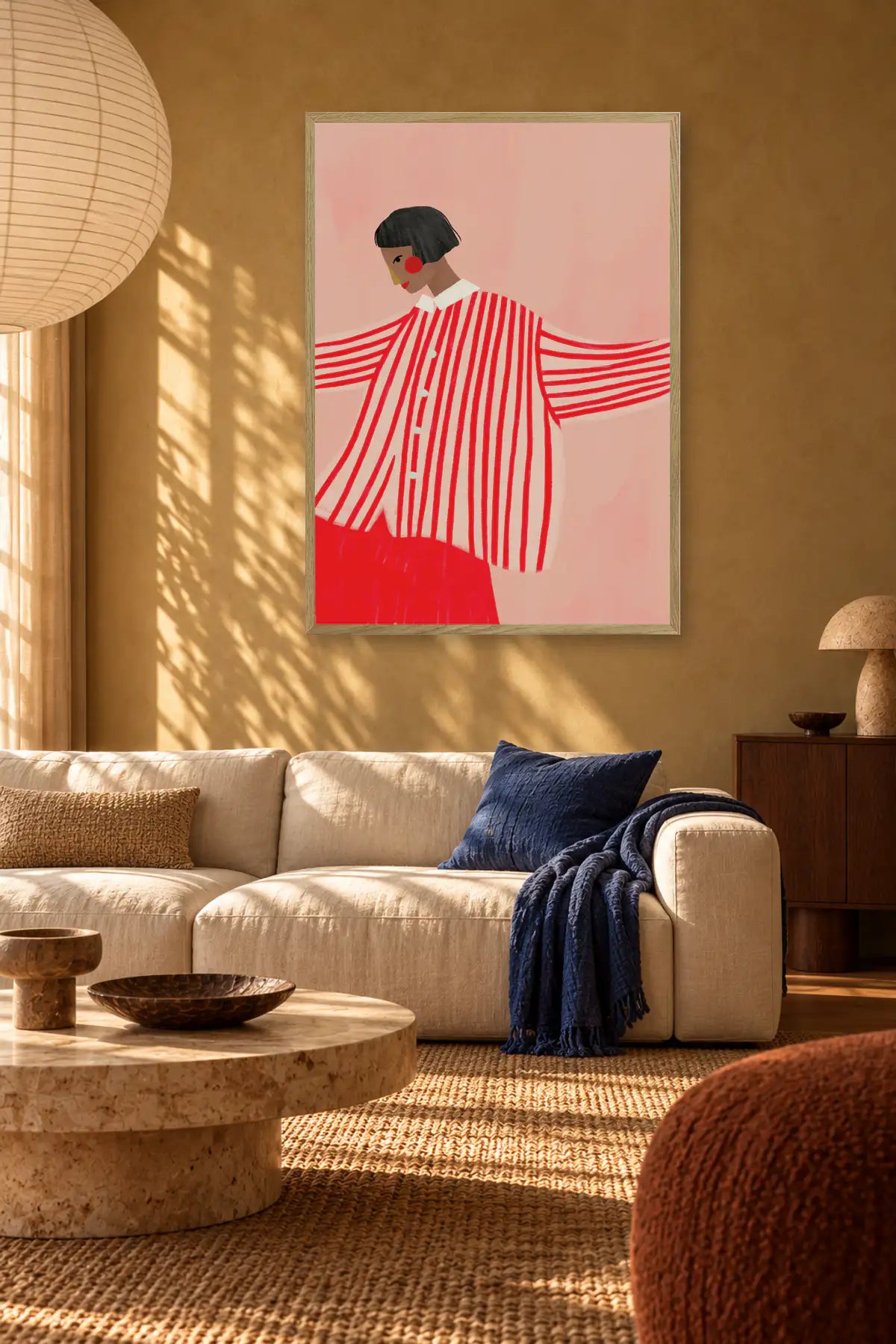 Confident Woman In Stripes by Bea Müller — framed art in interior setting 1