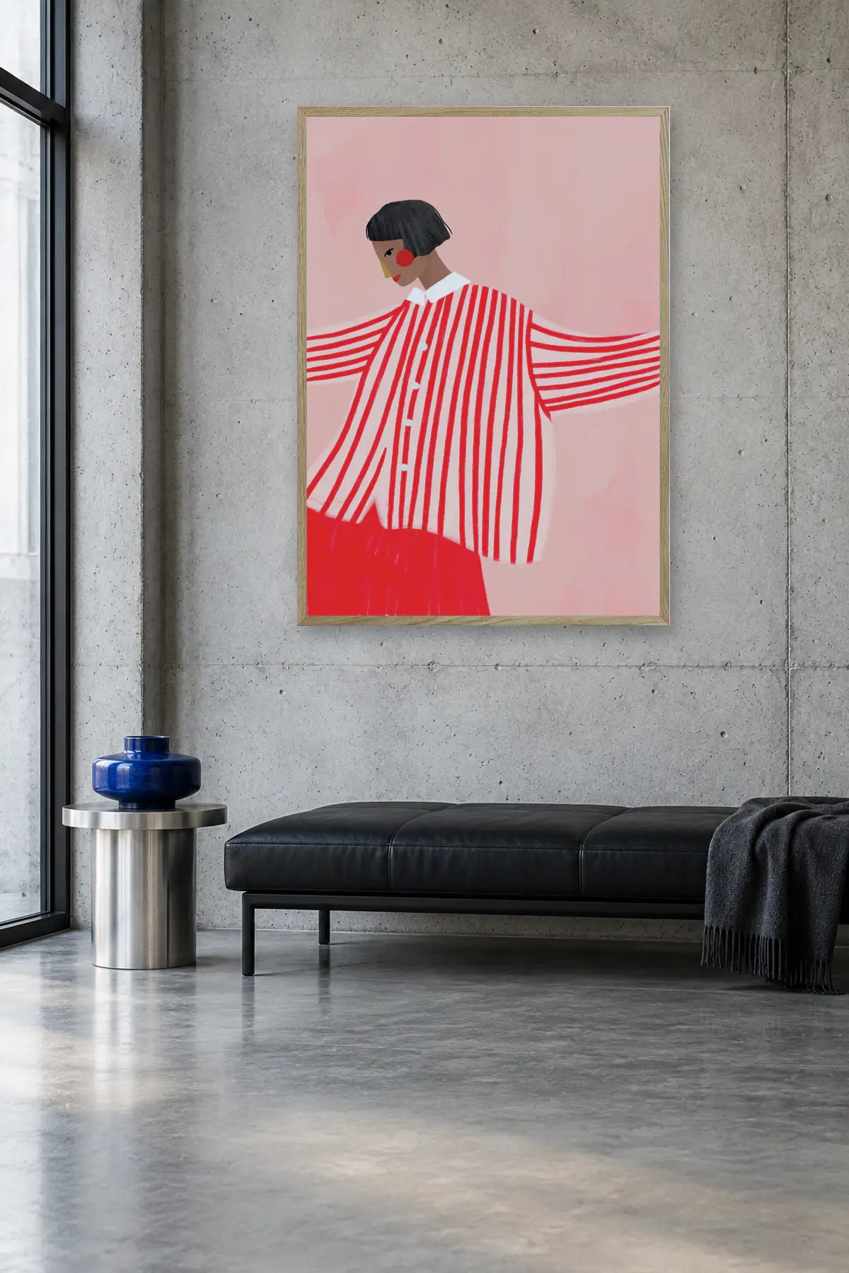 Confident Woman In Stripes by Bea Müller — framed art in interior setting 4