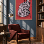 Whimsical Red Striped Cat by Dirkie Nell — framed art in interior setting 1