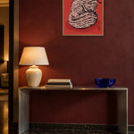 Whimsical Red Striped Cat by Dirkie Nell — framed art in interior setting 2