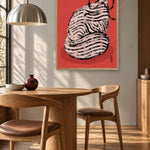 Whimsical Red Striped Cat by Dirkie Nell — framed art in interior setting 4
