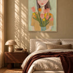 Woman with Spring Tulips by Dirkie Nell — framed art in interior setting 2
