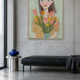 Woman with Spring Tulips by Dirkie Nell — framed art in interior setting 4