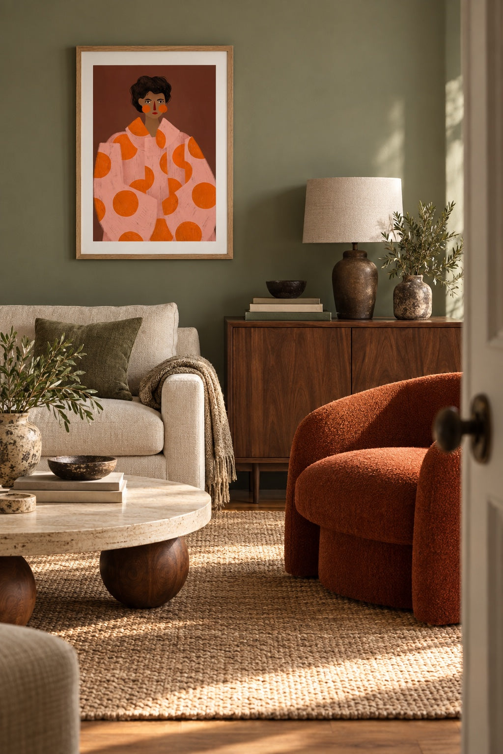The woman with the orange dots by Bea Müller in an interior